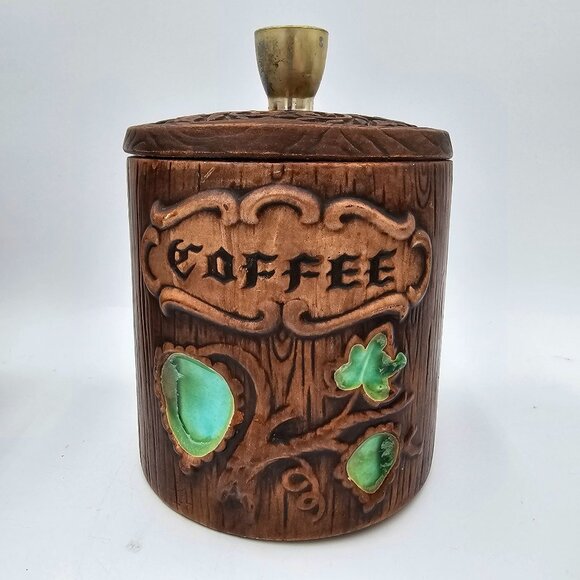 Vintage Treasure Craft US Canister Set - Flour Coffee Tea - Wood Look Ceramic wi - Picture 11 of 14